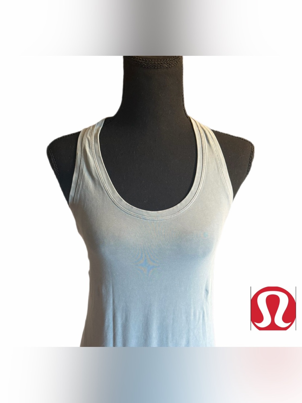 Lululemon Athleta Racer Back Distressed Light Blue Fitted Tank top- medium